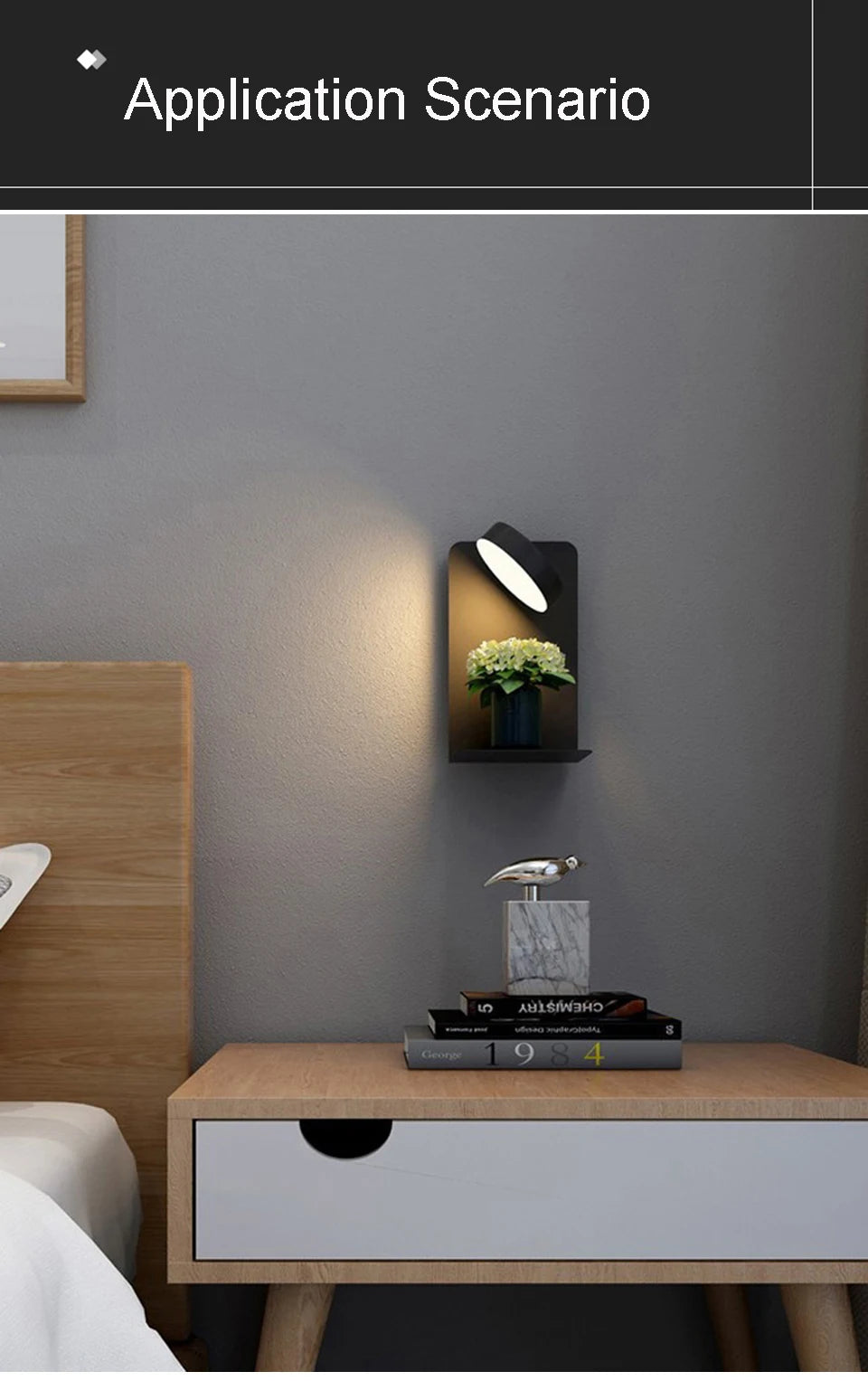 LED Wall Lamp With Switch And USB Charging Port