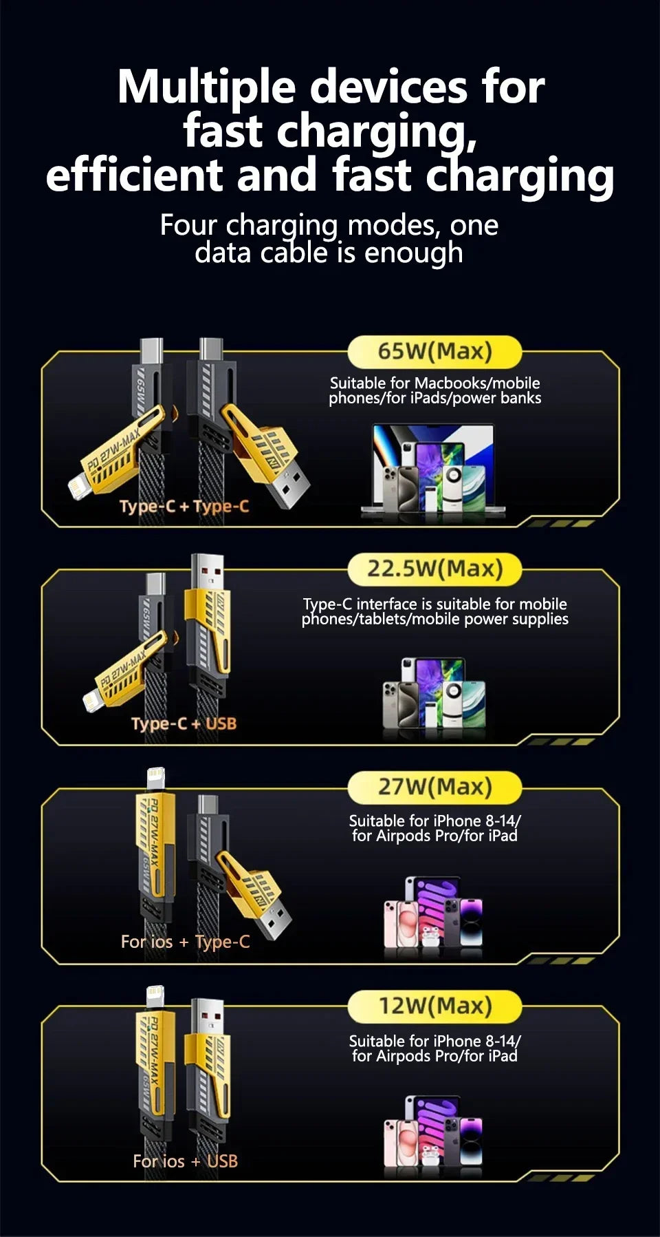 4 in 1 Mecha Fast Charging Data Cable