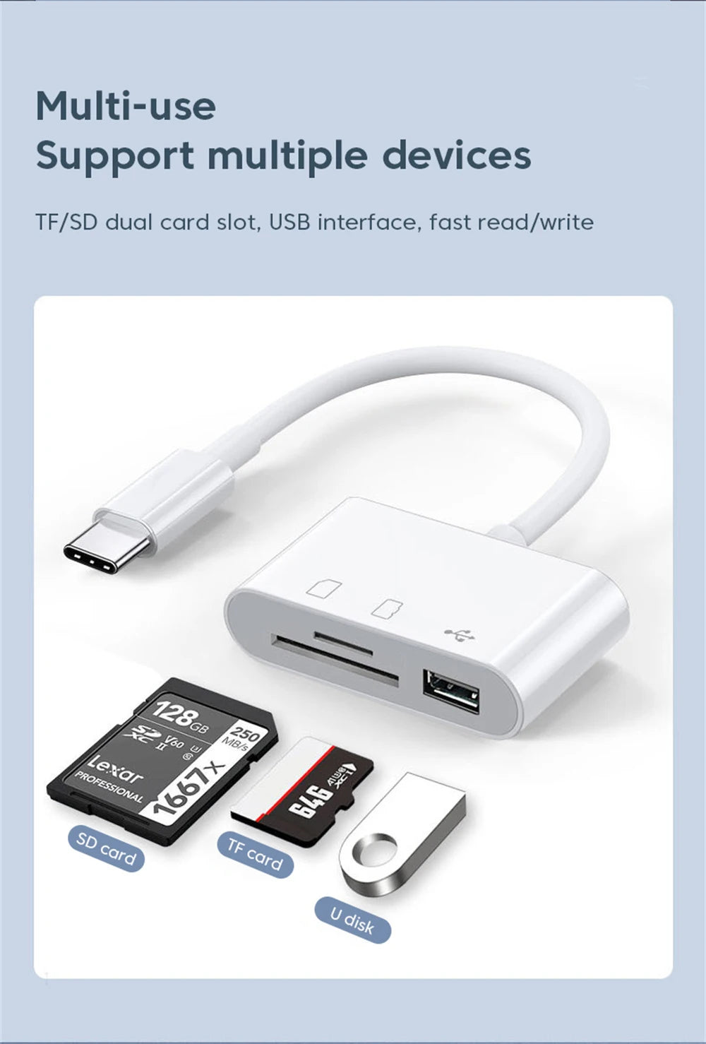 USB Type-C 3-in-1 Multi-Port Hub & Memory Card Reader