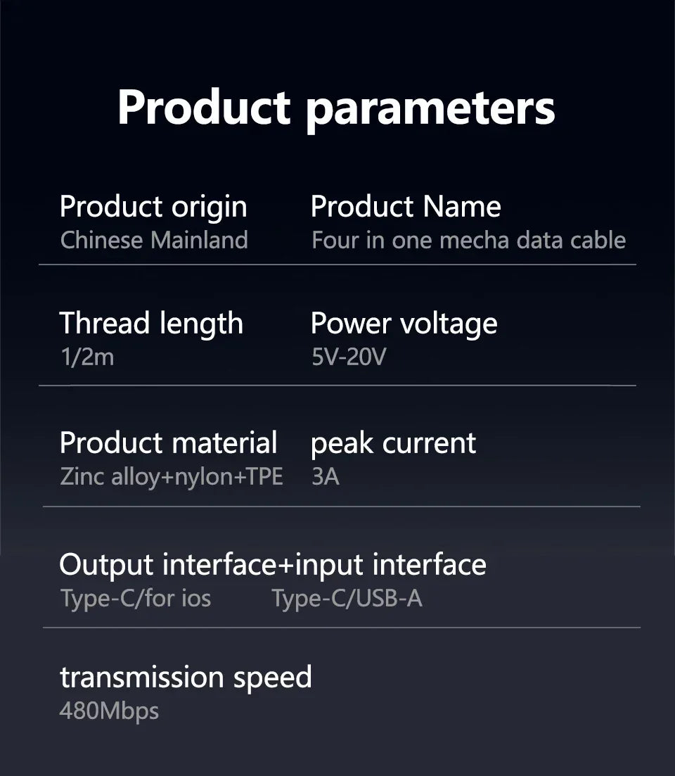4 in 1 Mecha Fast Charging Data Cable