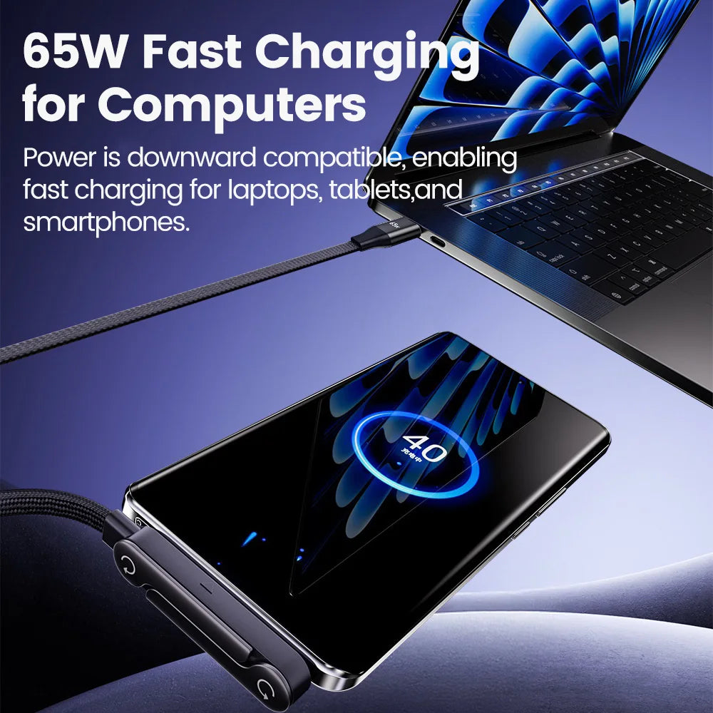 65W USB-C Fast Charging Cable with Foldable Phone Holder