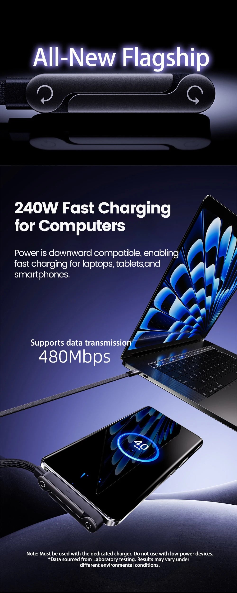 65W USB-C Fast Charging Cable with Foldable Phone Holder