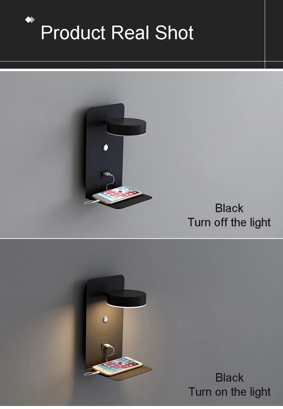 LED Wall Lamp With Switch And USB Charging Port