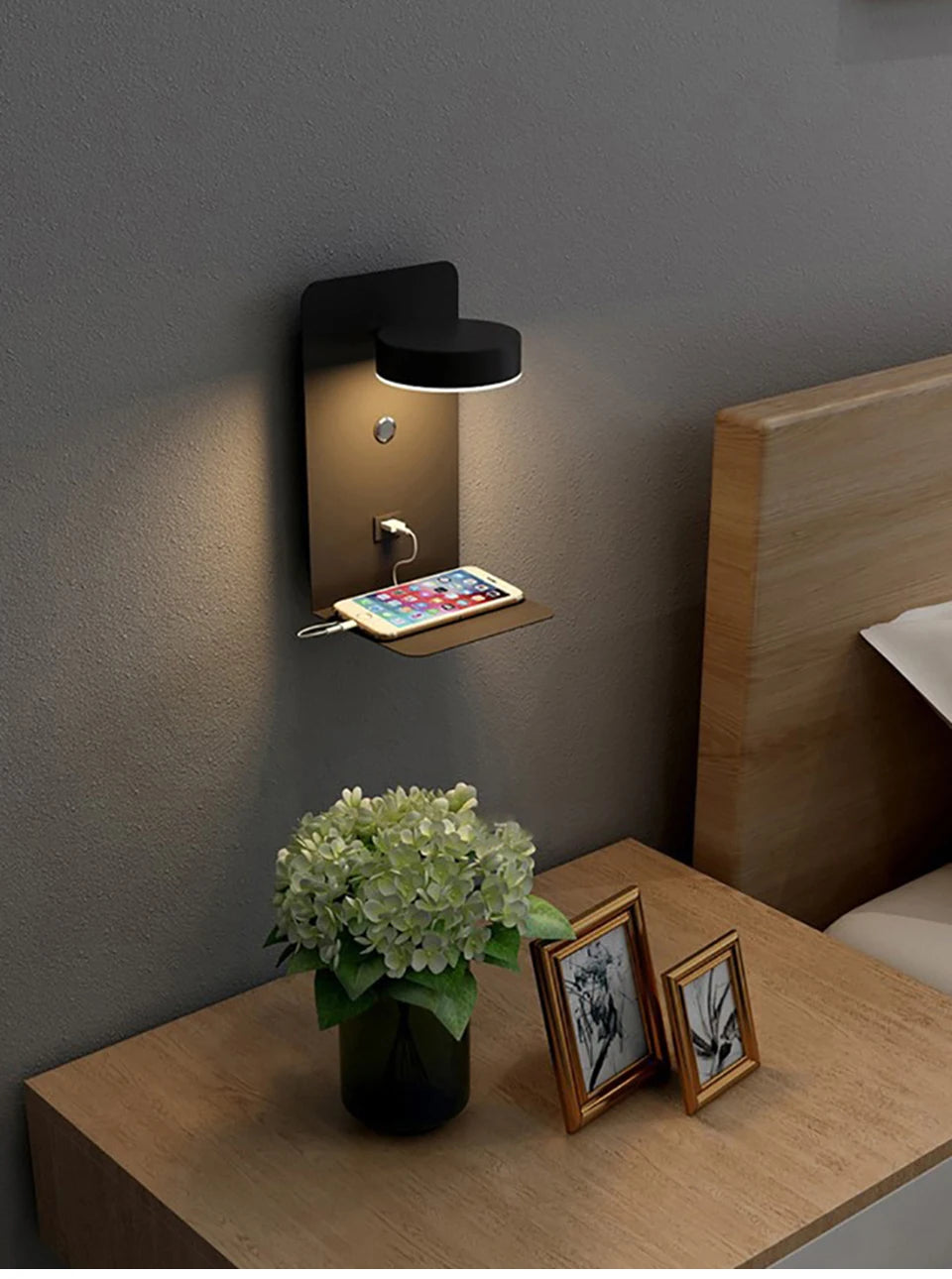 LED Wall Lamp With Switch And USB Charging Port