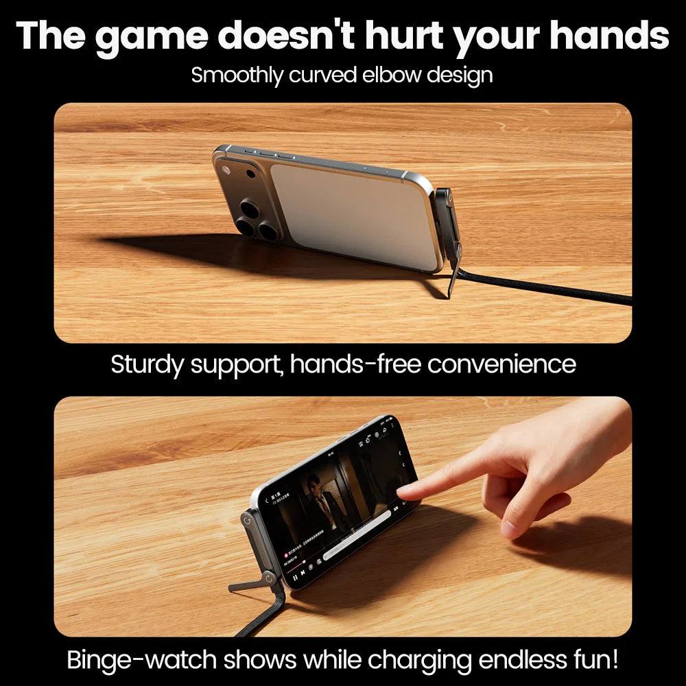 65W USB-C Fast Charging Cable with Foldable Phone Holder