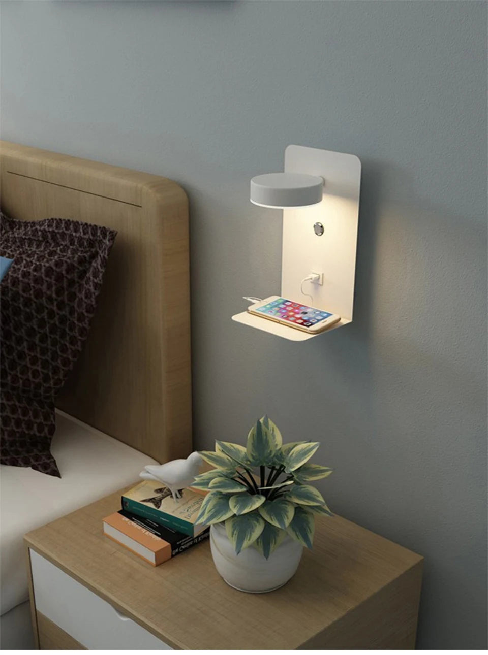LED Wall Lamp With Switch And USB Charging Port