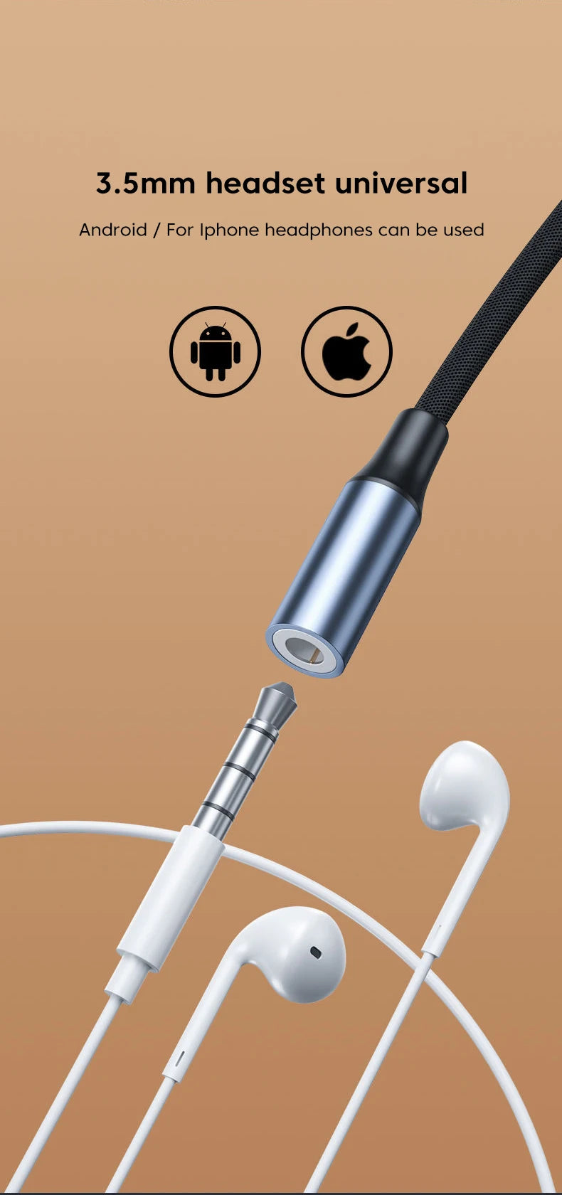 USB Type-C to 3.5mm Audio Adapter Cable